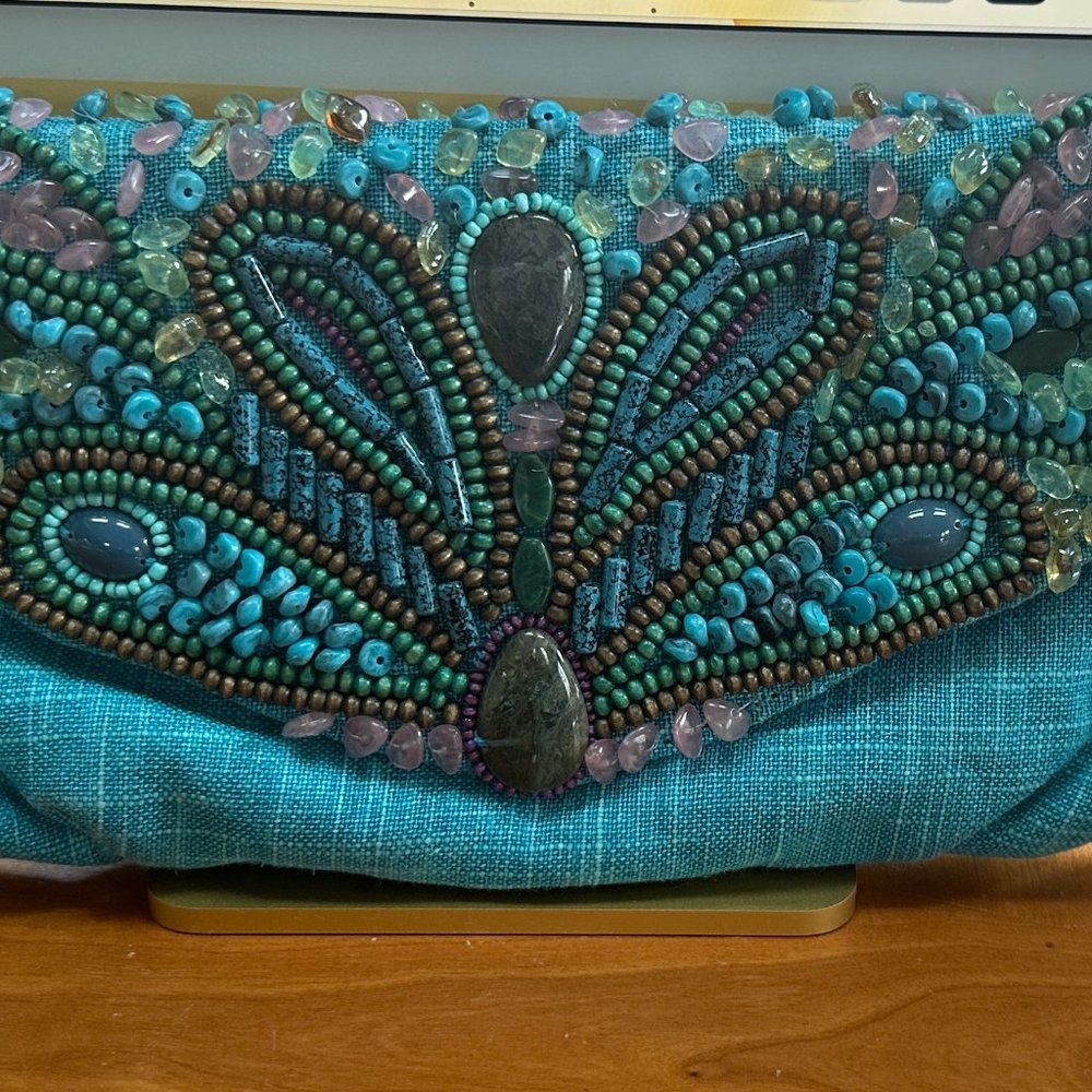 Chico'sTeal Beaded Clutch